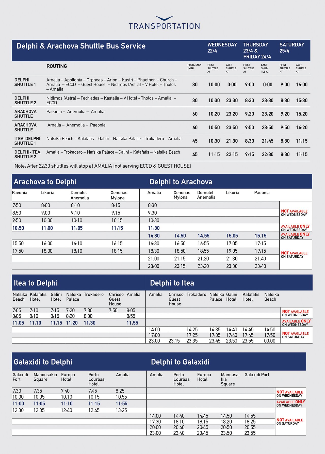 DEF XI - Transportation Schedule